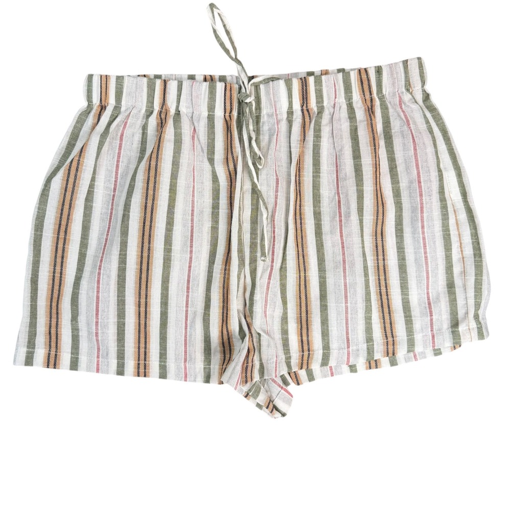 Shein Womens Striped Shorts Green Tan Red White Elastic Waist Drawstring Large